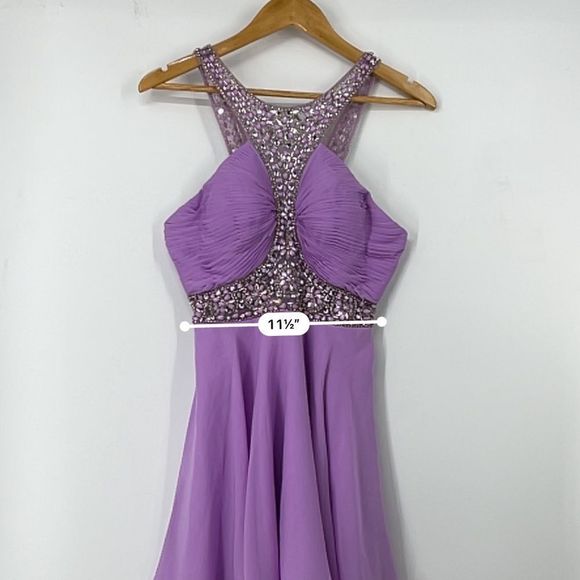 Custom Purple Beaded Halter Cocktail Dress - Picture 10 of 11